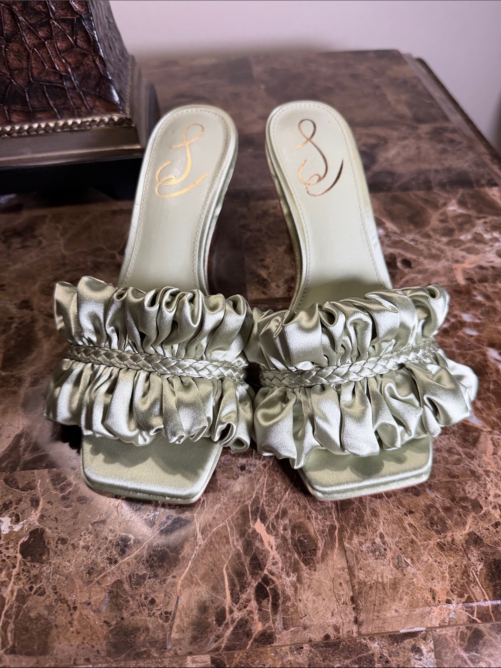 Sam Edelman Sage Satin Ruffle Slide Mules